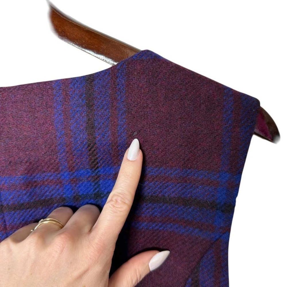 Hobbs London Plaid Wool Sheath Dress Burgundy Blue Knee Length Sleeveless sz 12 - Picture 9 of 9
